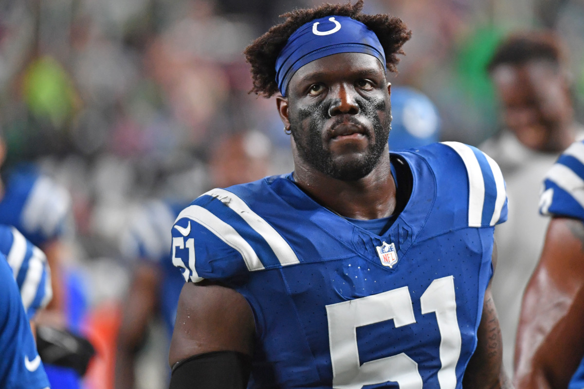 Aug 24, 2023; Philadelphia, Pennsylvania, USA; Indianapolis Colts defensive end Kwity Paye (51) against the Philadelphia Eagles at Lincoln Financial Field. Mandatory Credit: Eric Hartline-USA TODAY Sports